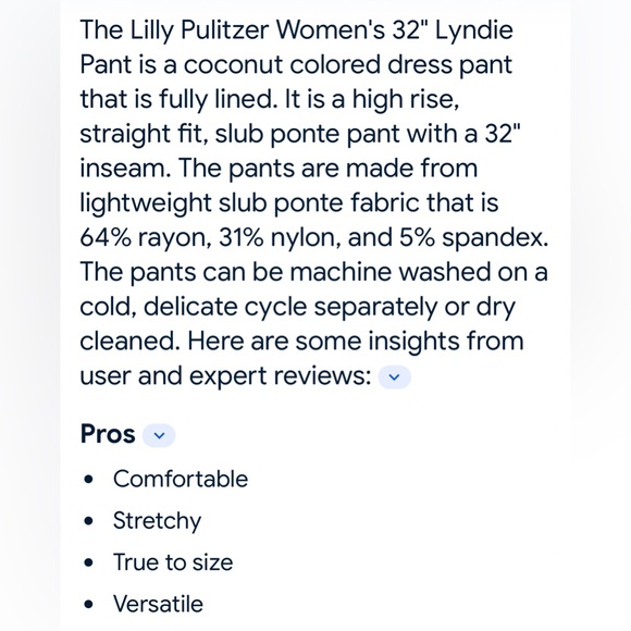NWT $198 Lilly Pulitzer Lyndie High Rise 32" Coconut Pants Winter White Size 8 - Picture 5 of 13